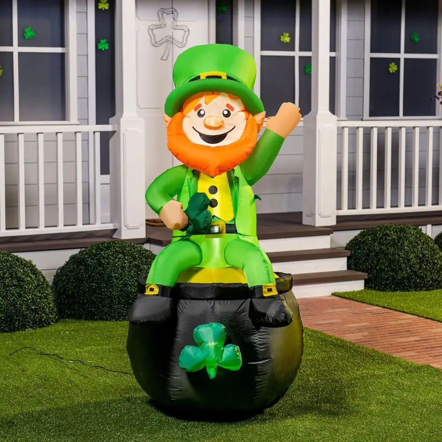 

6FT St Patrick Sitting Leprechaun Inflatable for Yard Garden Decorations, Indoor and Outdoor Theme Party Decor, Yard, Garden, La