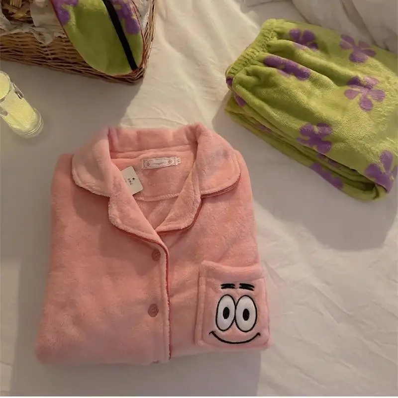 أنيمي سبونجبوب باتريك ستار الكرتون زوجين منامة المرأة نموذج الشتاء رشاقته الدفء المرجان الصوف لطيف صالة الملابس جديد #2