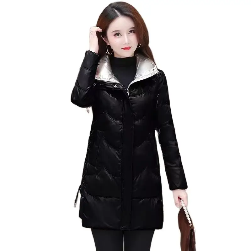 2023 New Glossy Winter Down Ladies coreano Slim Fashion Temperament Joker White Duck Down Warm Loose Coat Women