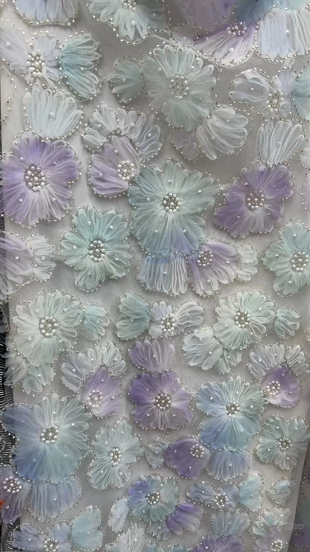 5yards African 3D Tulle Lace Flower Fabric 2024 High Quality With Beads Embroidered French Nigerian Lace Fabric For Wedding