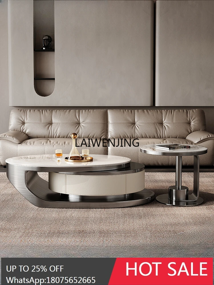 

MJY office light luxury living room Italian minimalist wabi wind stainless steel microcrystalline stone tea table