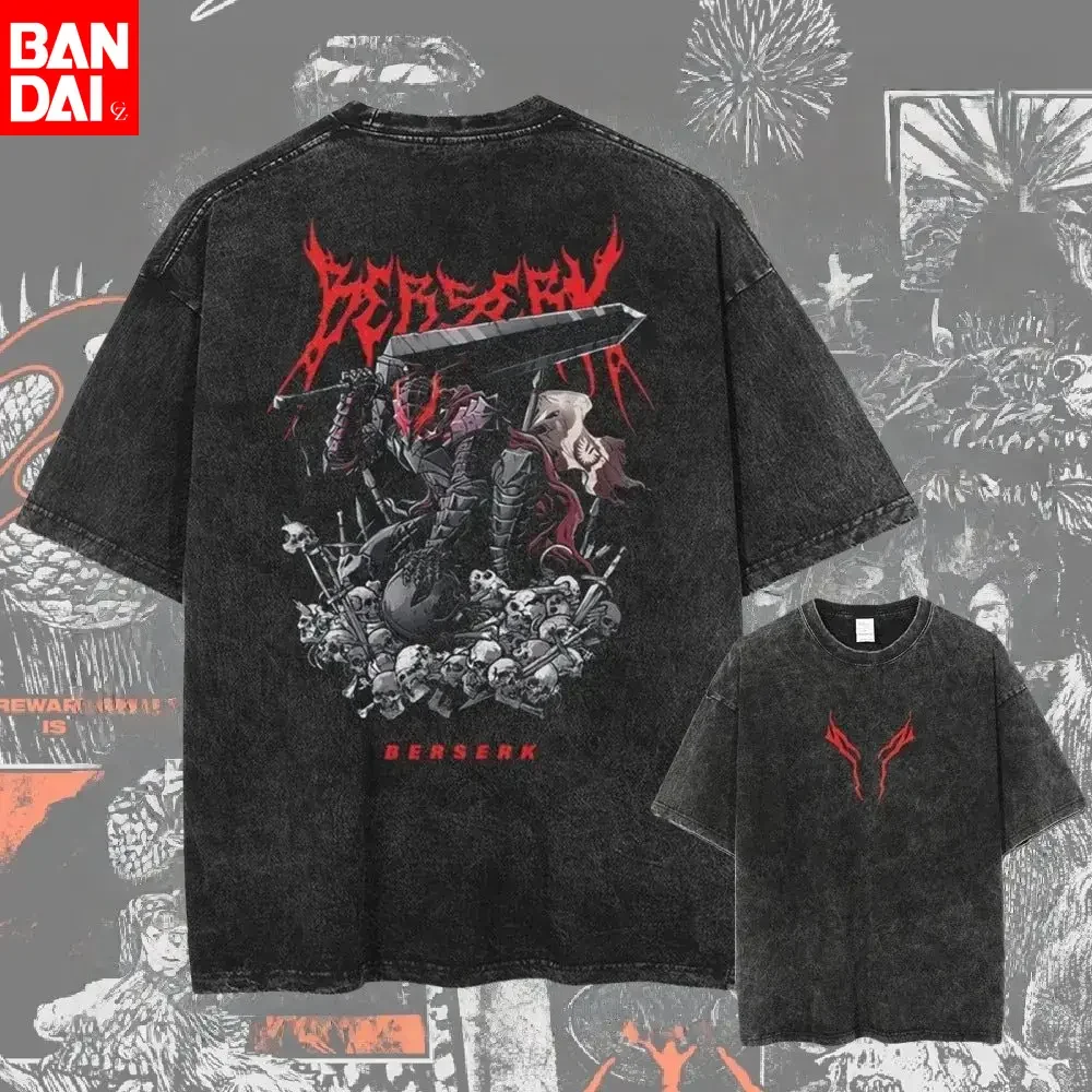 Camiseta Oficial Berserk 2026 con Gráfico de Anime Lavado Estilo Vintage, Estética Retro Y2K para Uso Casual y Moda Otaku