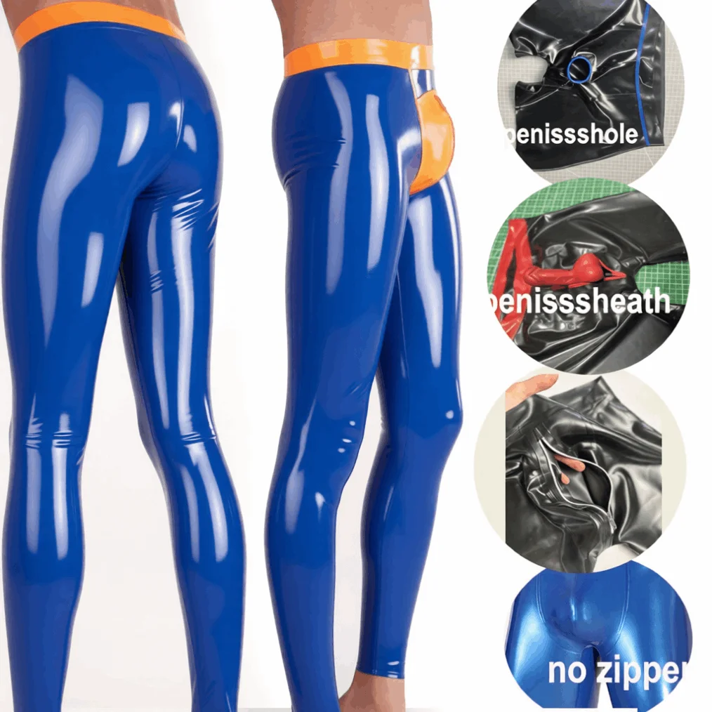 

customized men's sexy latex soft trousers - long rubber leggings with zipper fetish handmade club wear