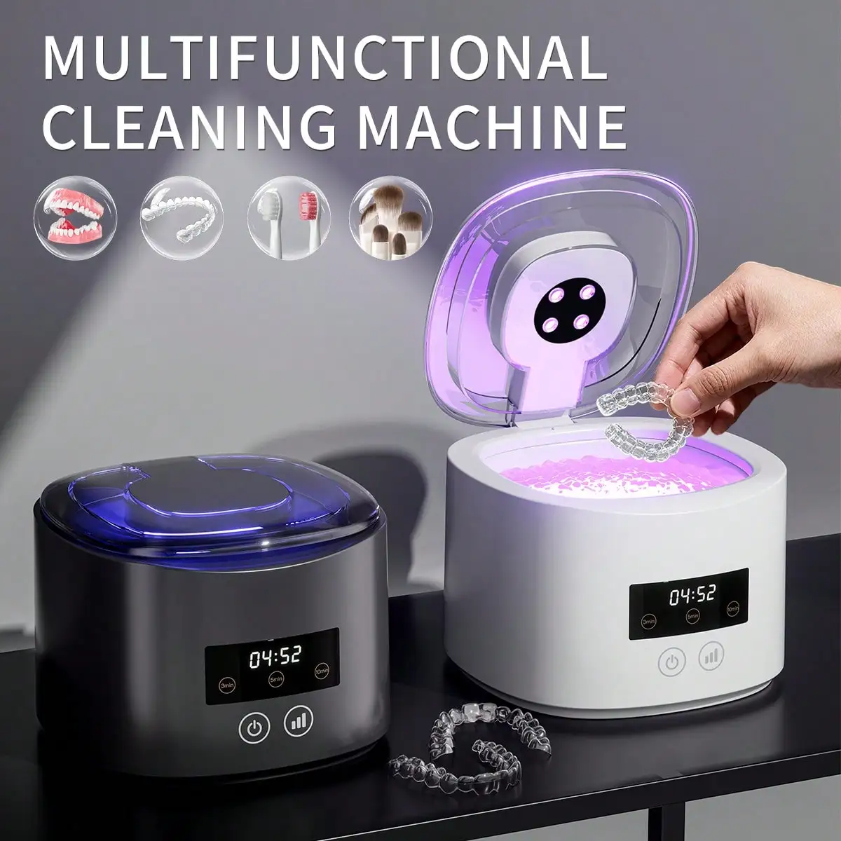 ポータブルソニックリテーナークリーナー（入れ歯、アライナー、マウスガード、ホワイトニングトレイ用）、パーソナルオーラルケア用品