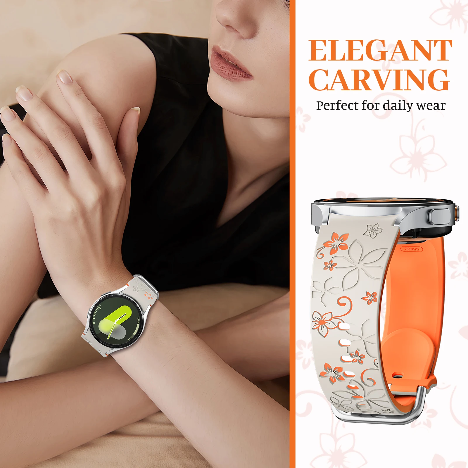 حزام سيليكون محفور لساعة سامسونج جالاكسي 7 FE/6 4 كلاسيك/5 برو 45 بدون فجوات سوار رياضي جالاكسي حزام الساعات 44 ملم 40 ملم