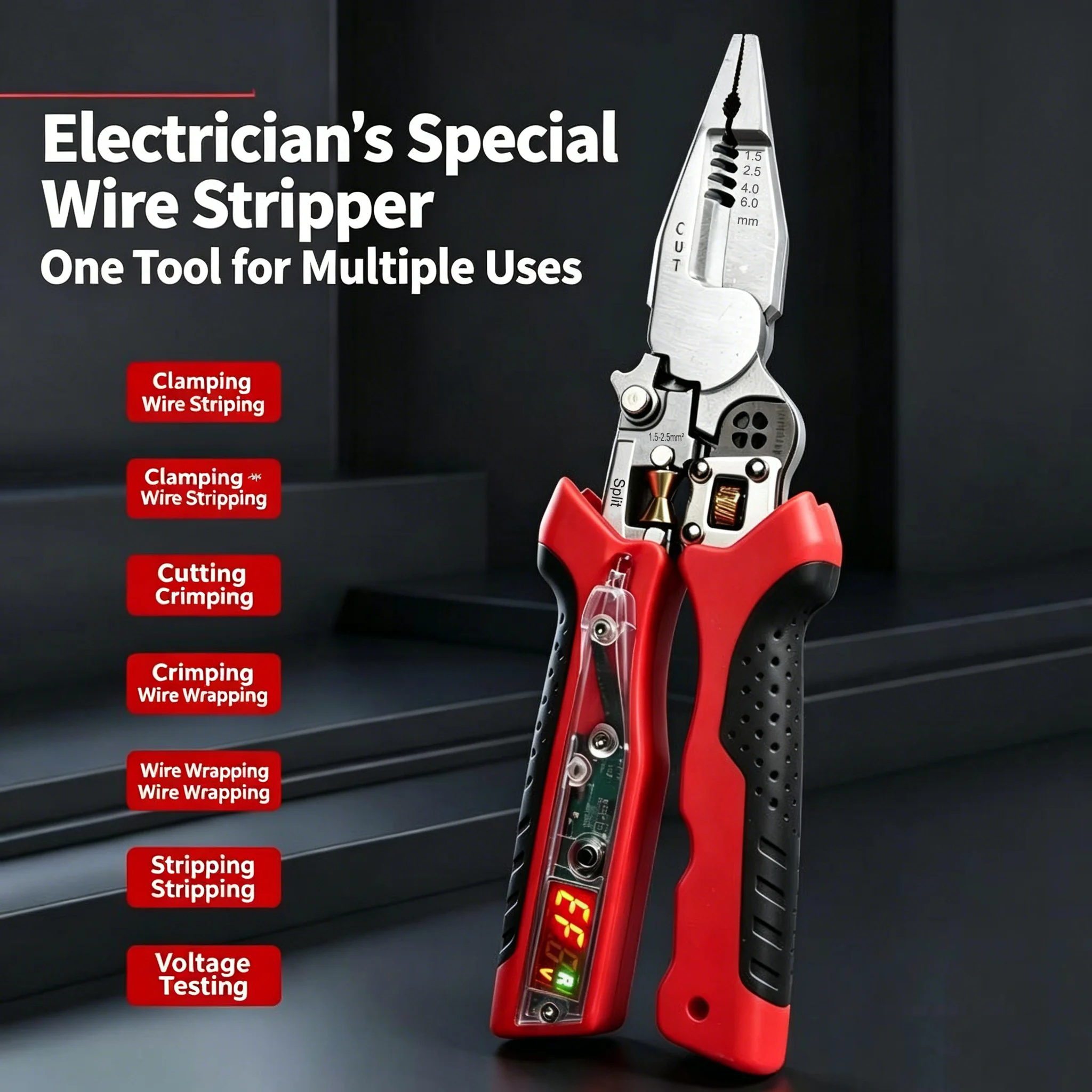 Rechargeable Adjustable Wire Stripper Pliers Real-time Digital Voltage Tester Multifunctional Electrician Crimping Cutting Tools