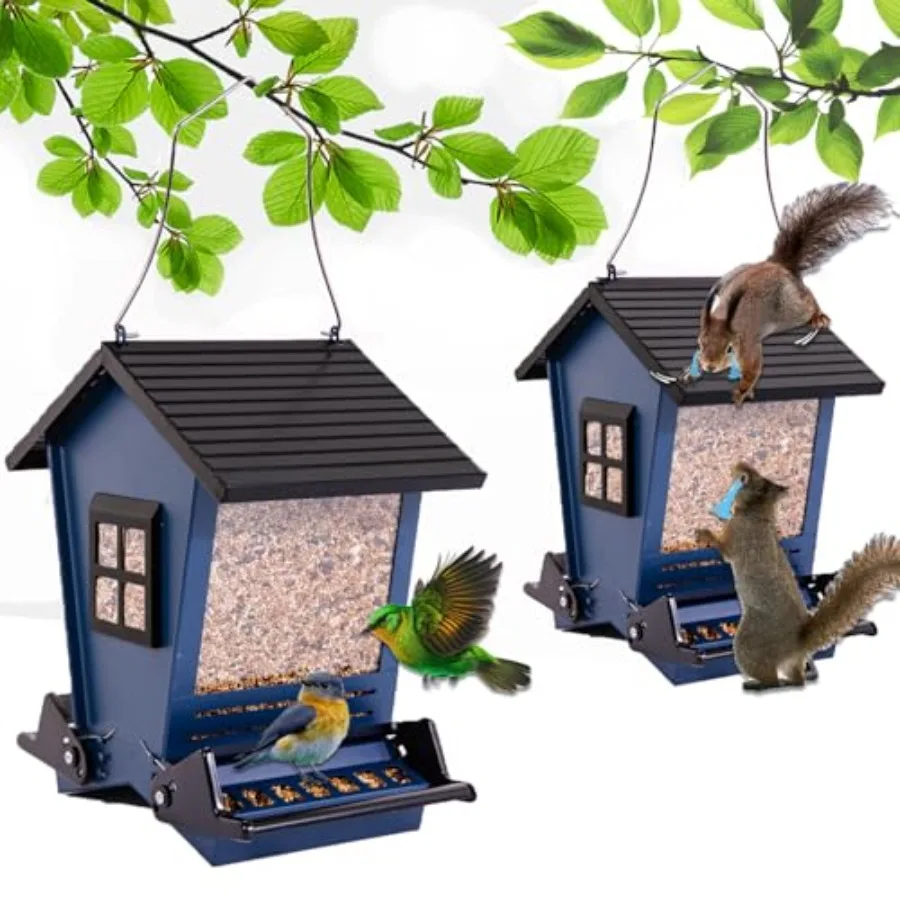 

-Bird Feeder Squirrel Proof Metal Hanging for Outdoor Wild Bird Seed with Bilateral Weight-Activated Perches Large Feeder That