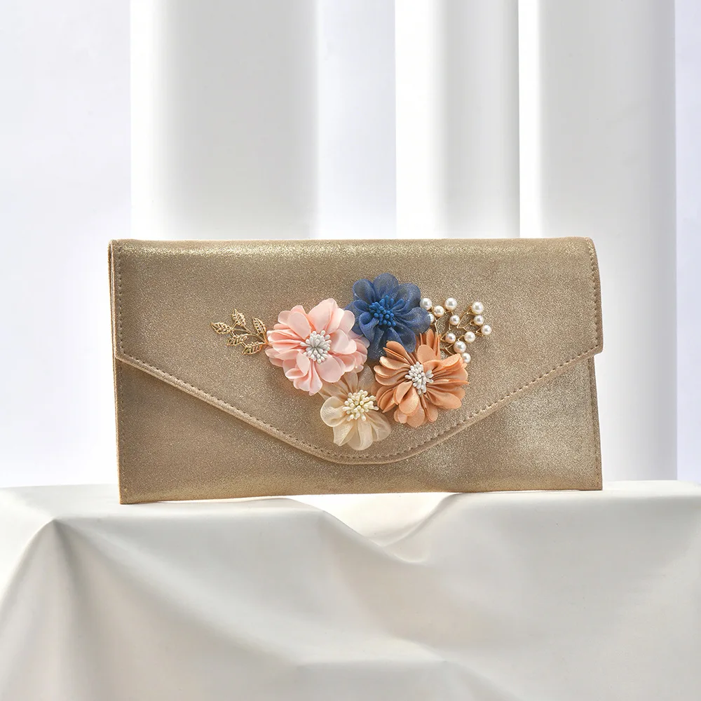 2023 New Women Leather Purse Handmade Flowers Wallets Envelope Gold Clutch Bags Chain Shoulder Bags Drop Shipping