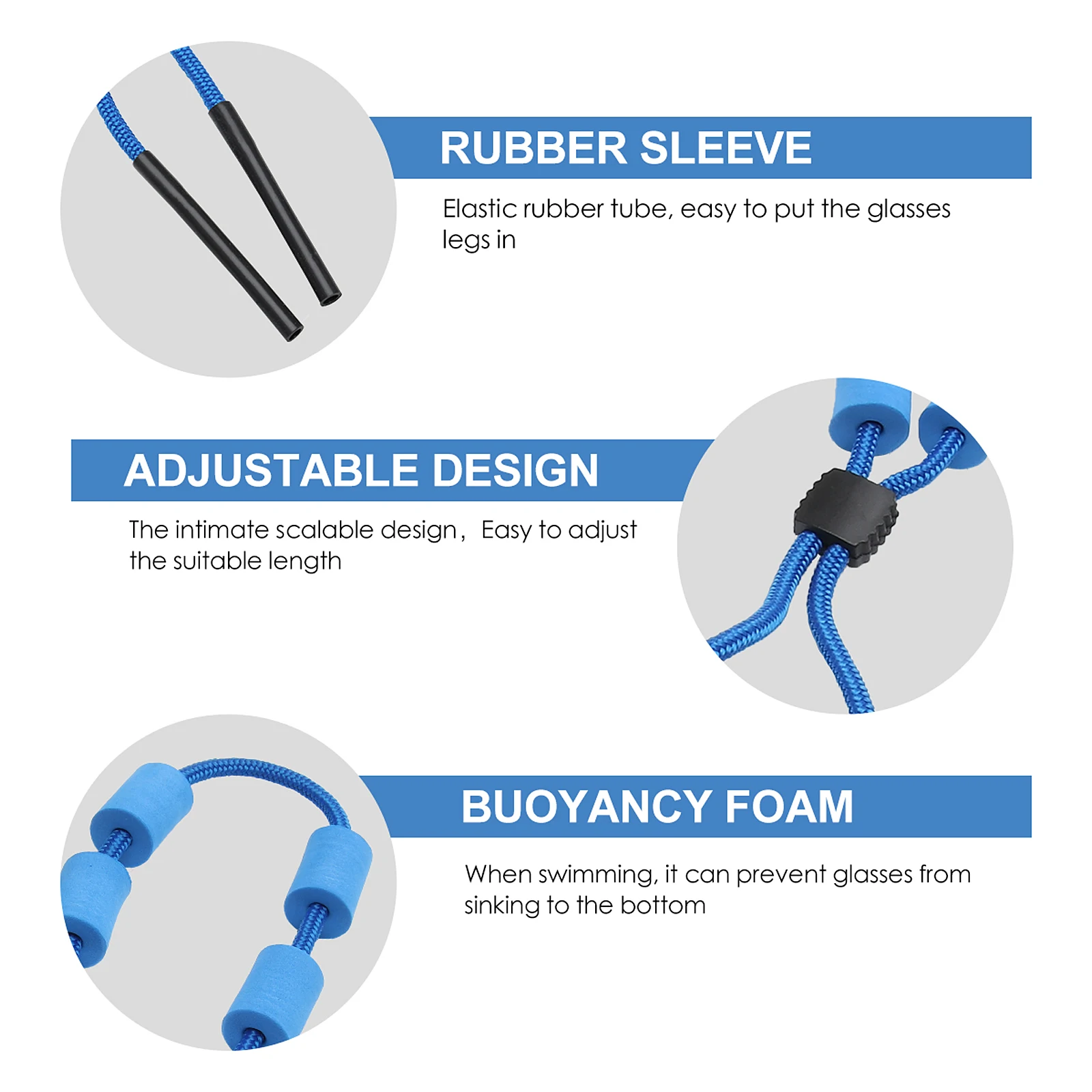 

8Pcs Floating Glasses Rope Swimming Sports Glasses Lanyard Adjustable Toggle Foam Fixed Rope for Use
