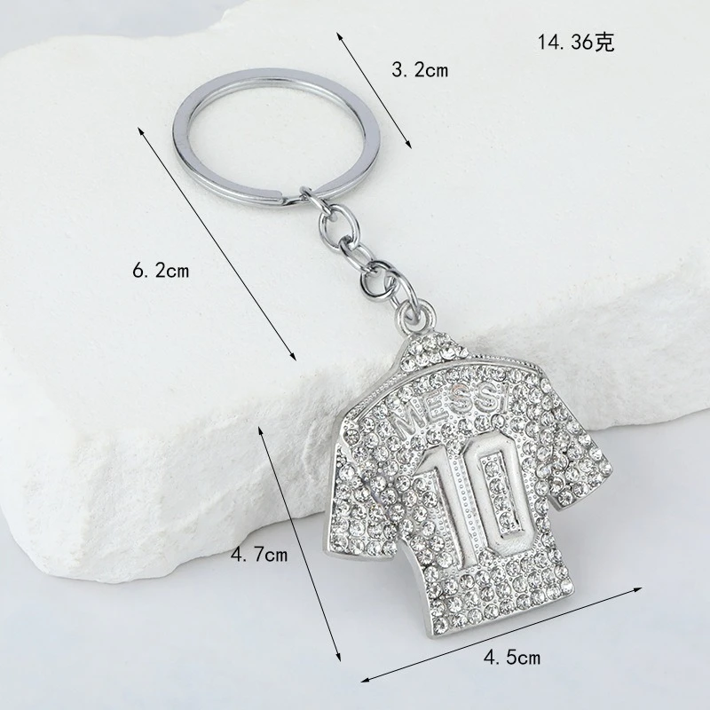 Football Jersey No.7 and No.10 Full of Diamond Metal Keychain Pendant Jersey Sports Couple Jewelry World Football Fan Gifts