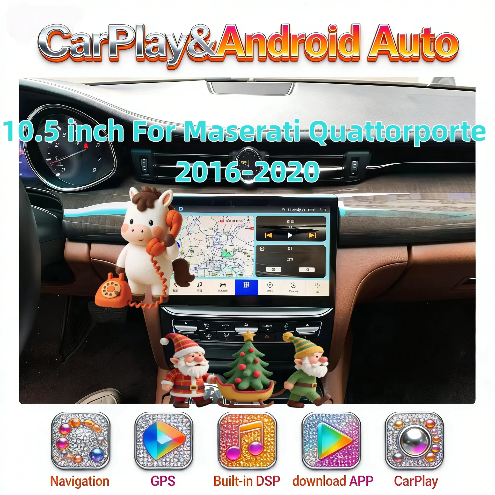 

10,5-дюймовый беспроводной автомобильный стереоплеер Android Carplay для Maserati Quattorporte 2016-2020, мультимедийный экран, сенсорная навигационная система