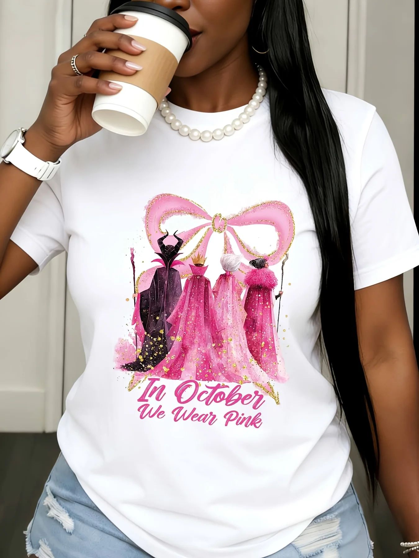 Camiseta con gráfico lindo para mujer, camiseta de concienciación sobre el cáncer de mama en octubre, camiseta informal a la moda, traje femenino de Halloween