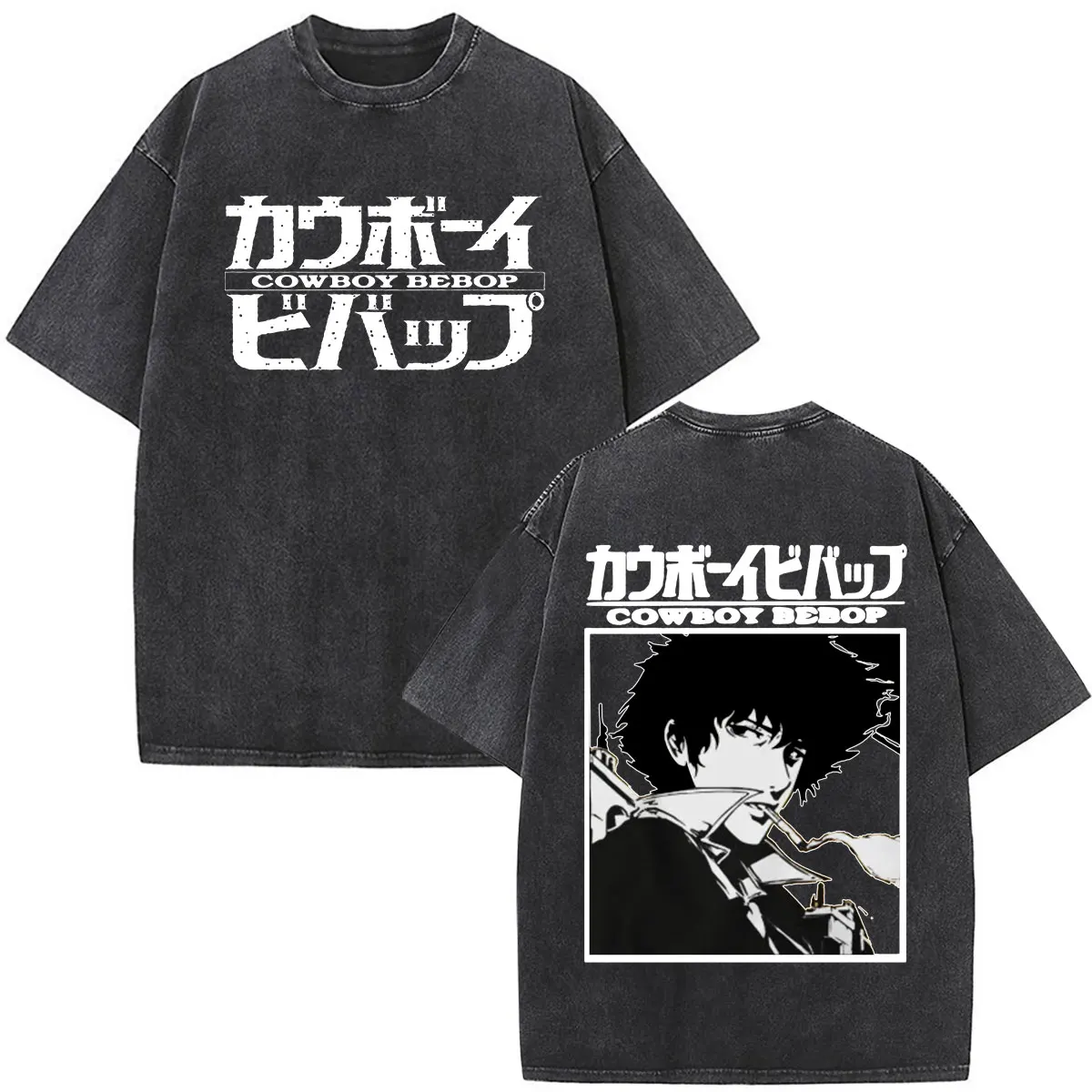 Anime Cowboy Bebop Spike Spiegel Washed T-Shirt für Herren und Damen Vintage Mode Kurzarm Oversized T-Shirt Streetwear – Detail 2