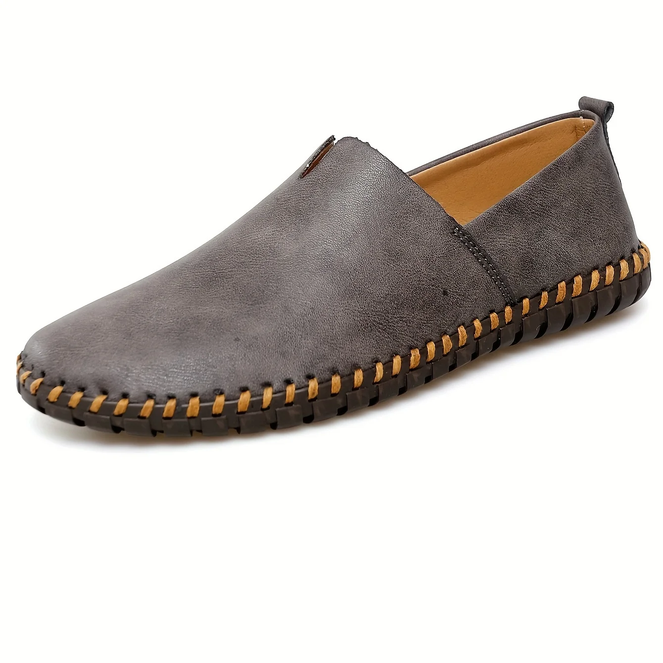 Men Stitch Genuine Leather Shoes Lightweight Breathable Non-slip Rubber Sole Sneakers Outdoor Casual Walking Flats Shoes Driving