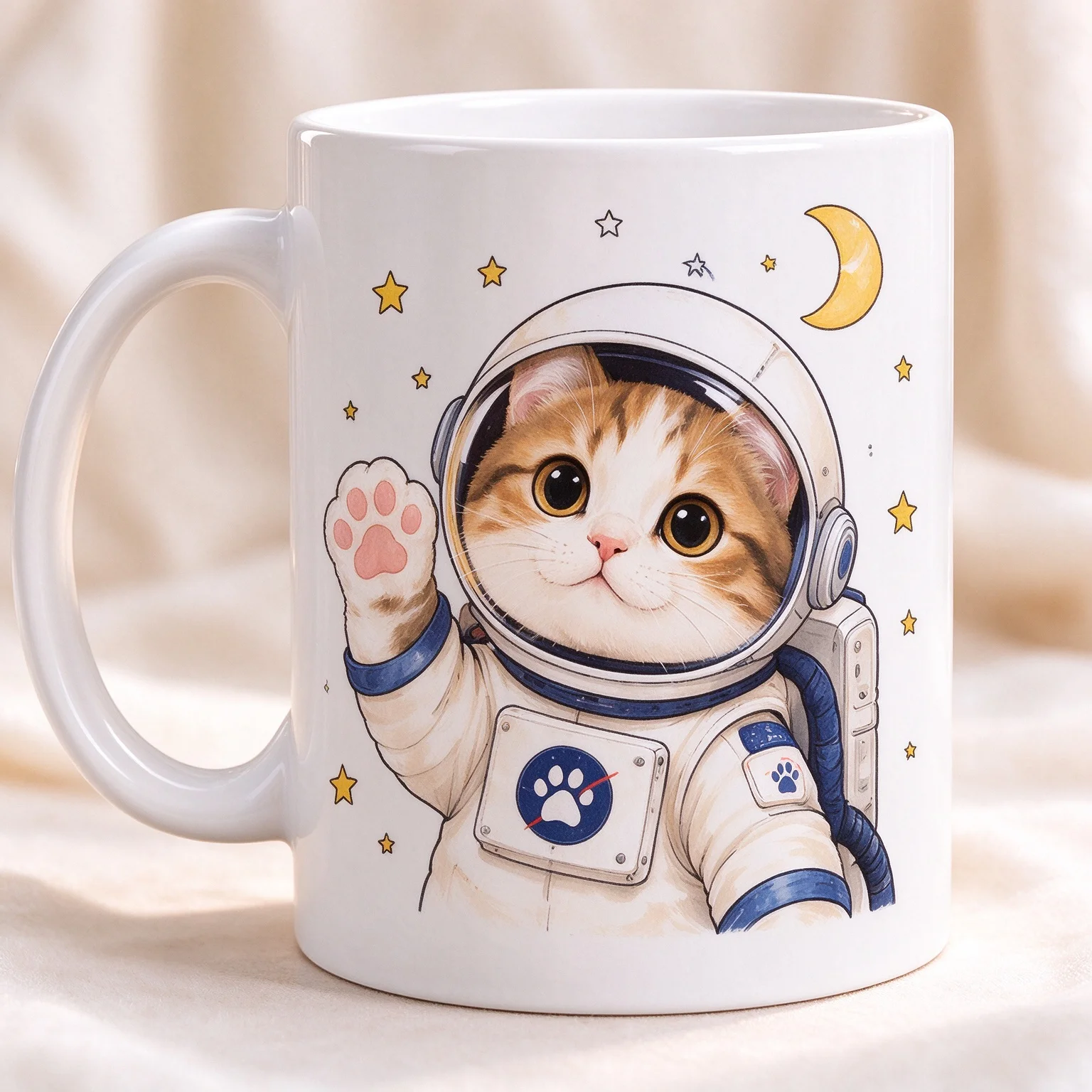 Cute Astronaut Cat Print Ceramic Coffee Mug, Space Kitten Drinking Cup, Gift for Cat Lovers Home Office Tea Cup