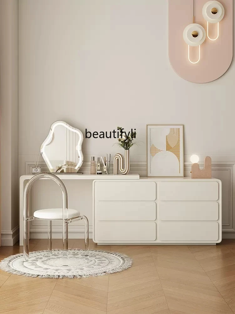 French Cream Style Dressing Table Home Small Apartment Modern Simple Stretchable Personality Dresser with Mirror