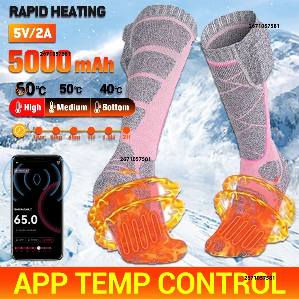 

App Control Winter Heated Socks 5000mAh Men's Women's Thermal Heating Warm Socks Foot Warmer Electric Socks Cycling Trekking Ski