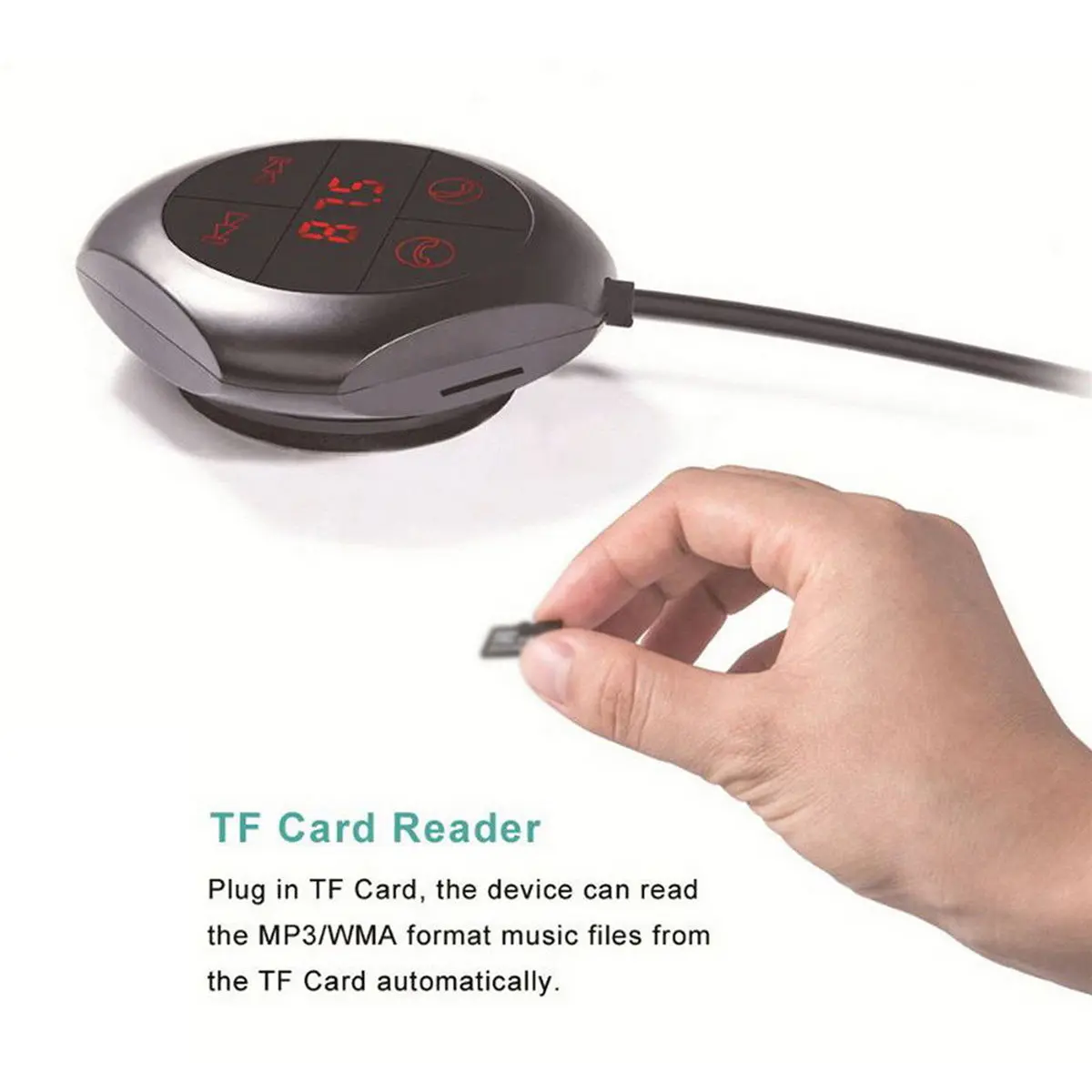 

Автомобильный MP3-плеер с беспроводным FM-трансмиттером, громкой связью, голосовой навигацией, двумя USB-портами и разъемом AUX для зарядки.