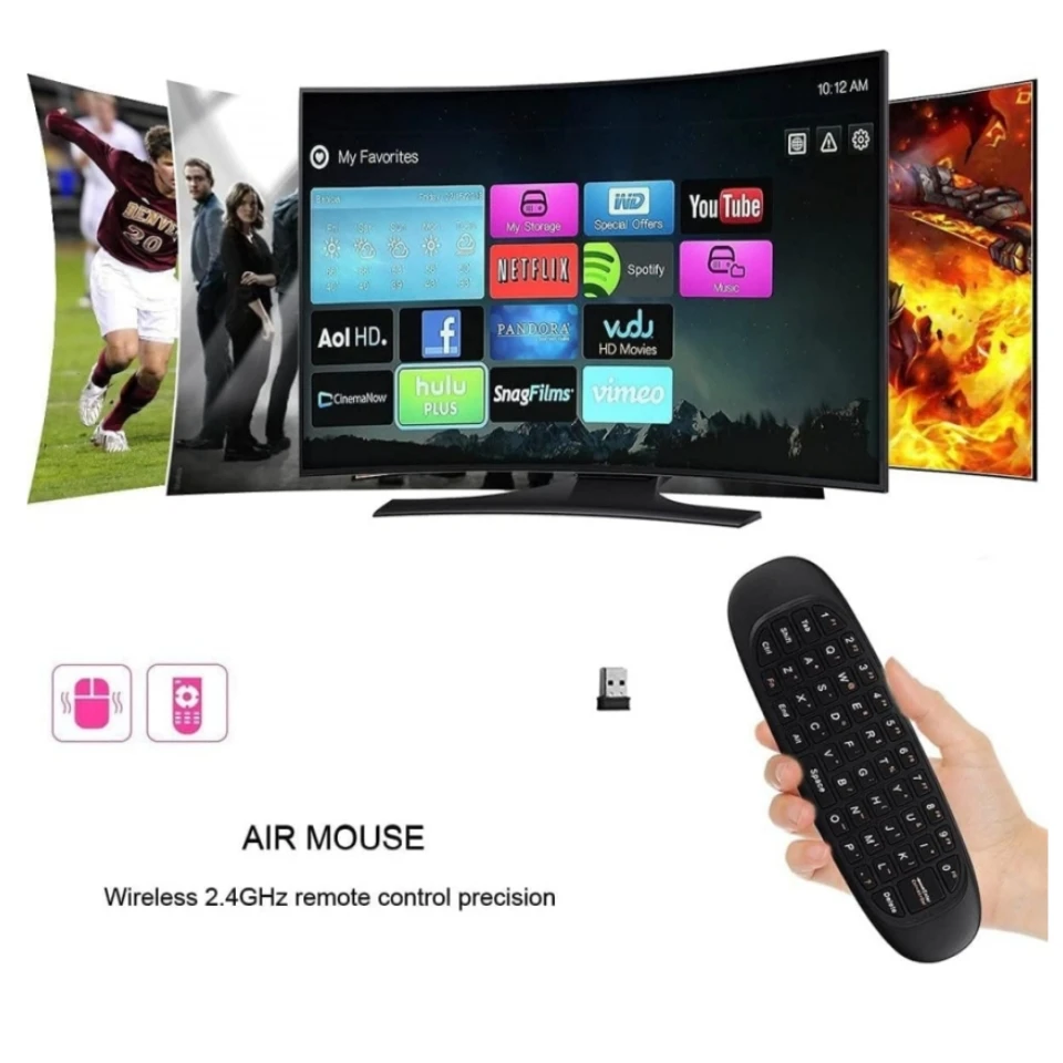 Usb Air Mouse Draadloze Toetsenbord Smart Rechargable Fly Mouse Met Rgb Backlit Russische Toetsenbord Voor Android Tv Box