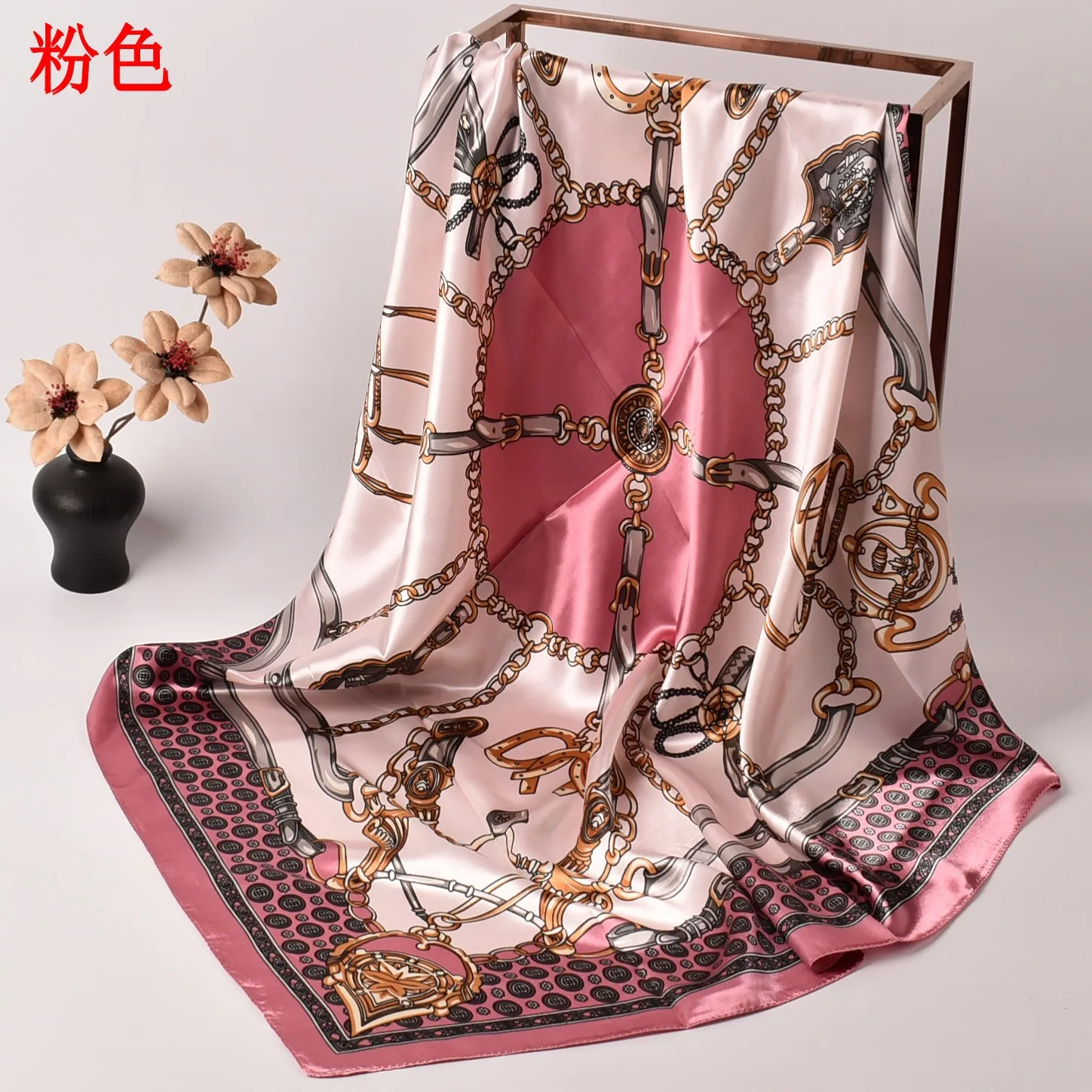 New Chain Square Scarf 90*90 Silk Color Ding Da Square Scarf Yiwu Spot Wholesale