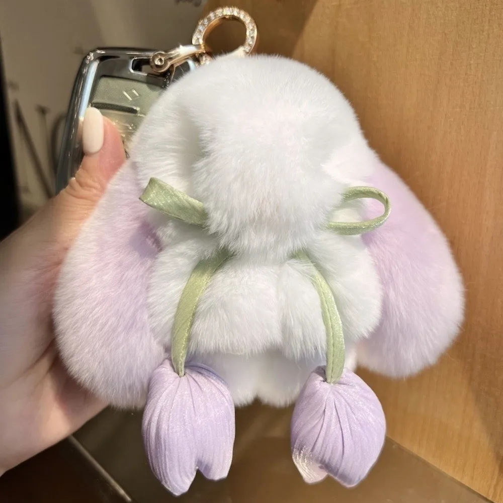 Soft Artificial Rabbit Fur Bunny Keychain Pompon Trinket Rabbit Key Chain Fluffy Pom Jewelry Gifts