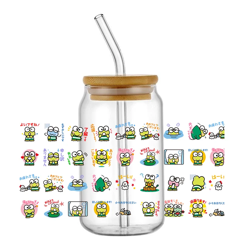 Miniso Cartoon frog keroppi UV DTF Transfer Sticker Waterproof Non-marking Decorative frog Sticker for Thermal Cups Mugs