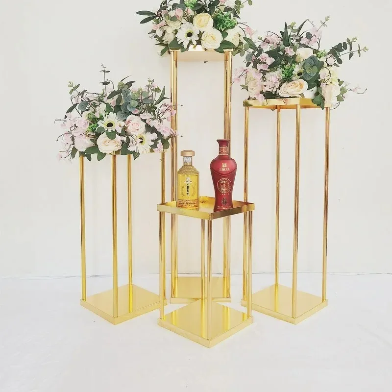 

Gold Plated Cake Table Display Rack, Geometric Flower Stand, Shiny Metal, Iron Rectangle Frame