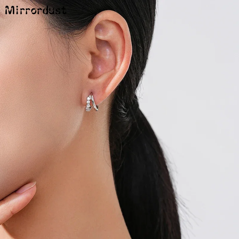 

【Mirrordust】925 Серебро Роскошные Геометрические Кристаллы Двойные Кольца Серьги-Кольца Для Женщин Свадьба Помолвка Изящные Ювелирные Изделия Подарок