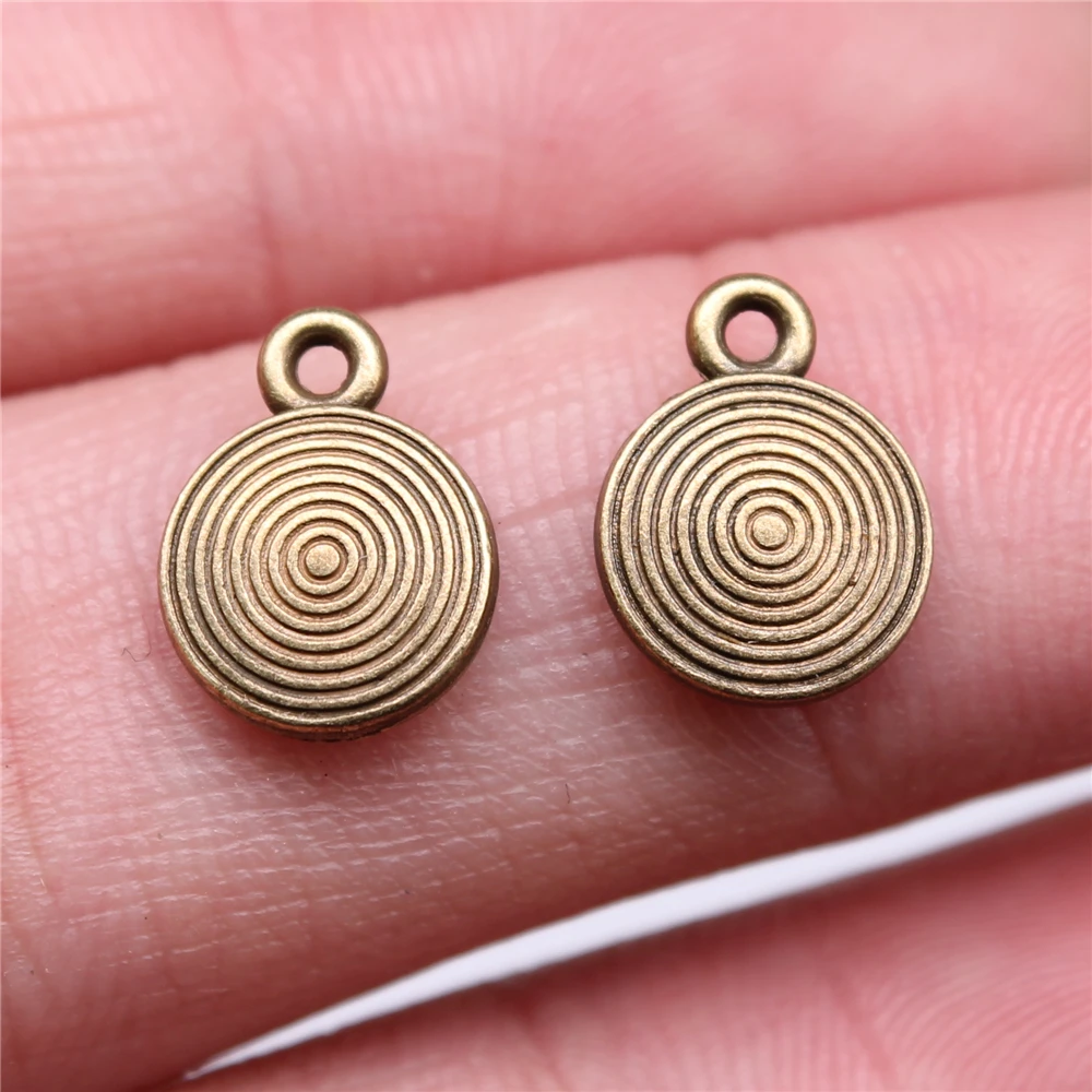 WYSIWYG 10pcs Charms Jewelry Findings Diy Accessories Circle Round Pendant Antique Bronze Color Antique Silver Color 9x12mm