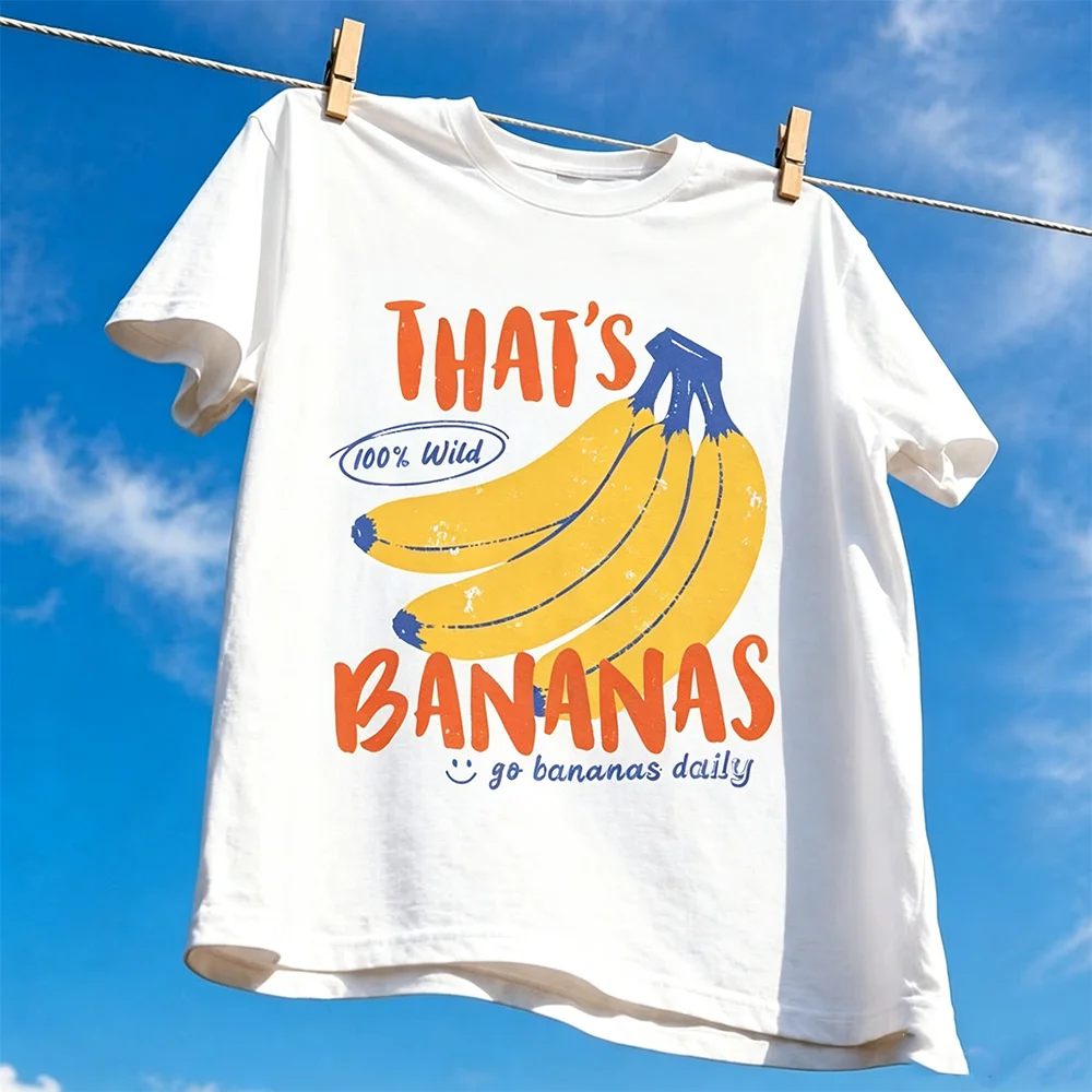 That's Bananas Graphic T‑Shirt Retro Fruit Print Short Sleeve O‑Neck Casual Tee Vintage Letter Slogan Summer Daily Street Tops