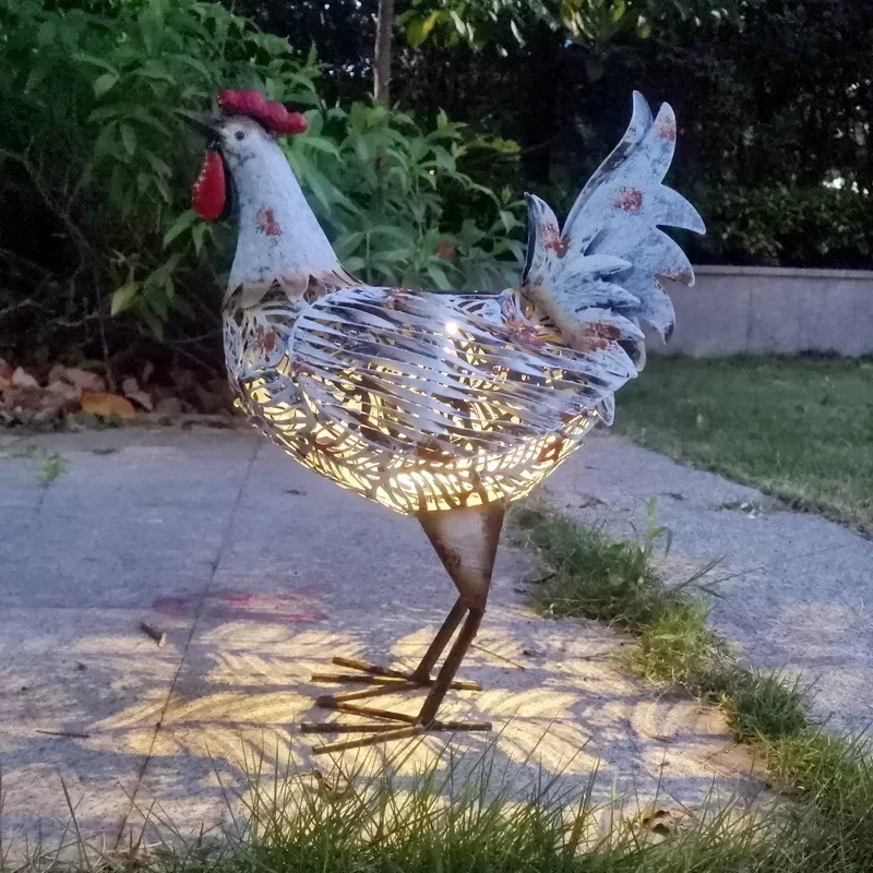 Foreign trade hot-selling pastoral style painted luminous solar lights colored lights wrought iron animal decoration hen floor