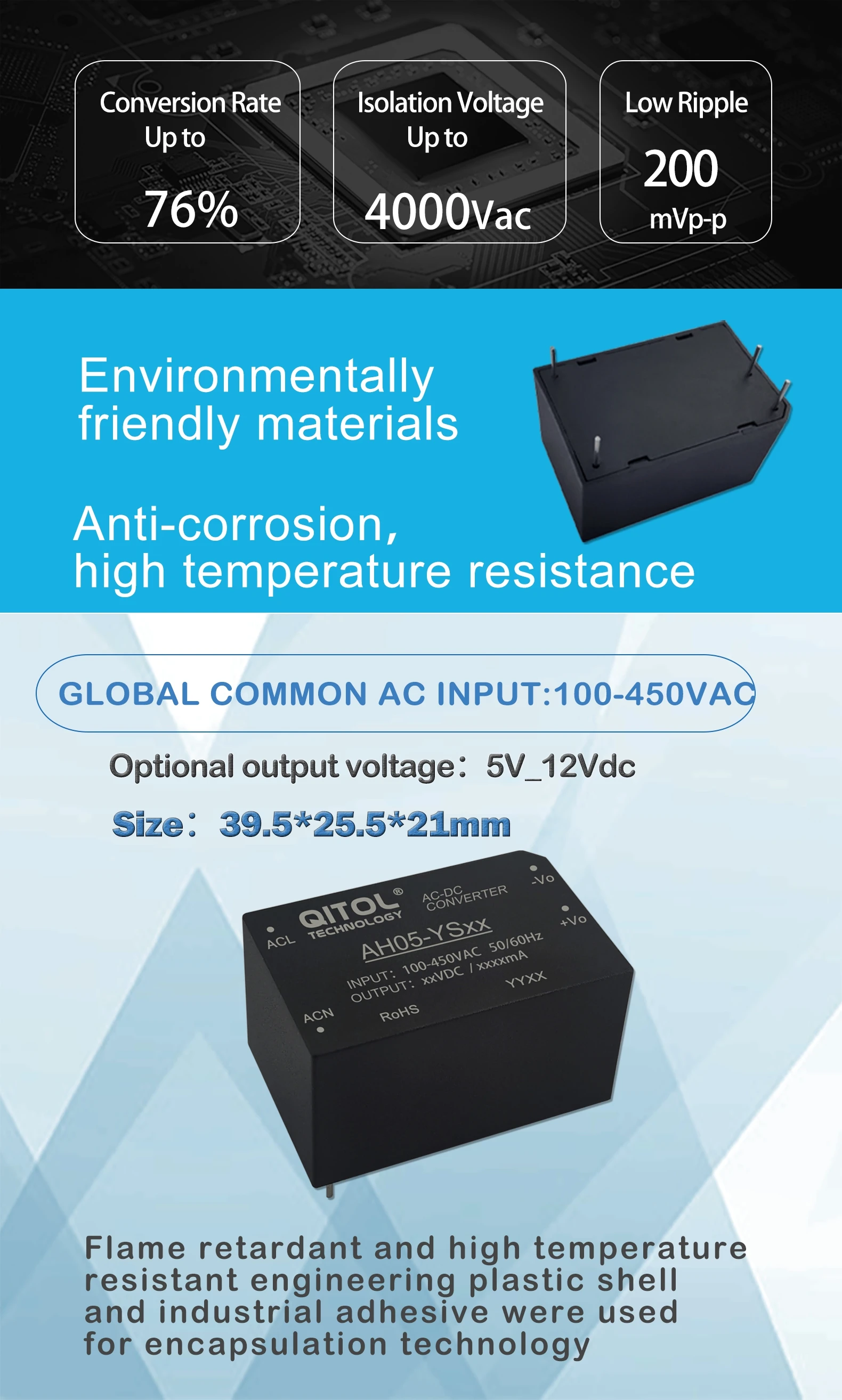 AC-DC POWER CONVERTER 5W AH05-YS12 Switching Supply Step-Down 380V To 12V / 0.42A 420mA AC and DC miniature module