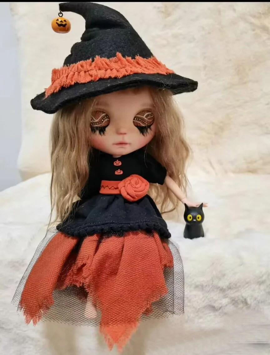 4pcs Halloween witch Landoudou/Blythe skirt/Underskirt/Hat/Belt/Pumpkin pendant 1/6 30cm(Fit for azone,Pullip,Ob22/24/26, Licca)