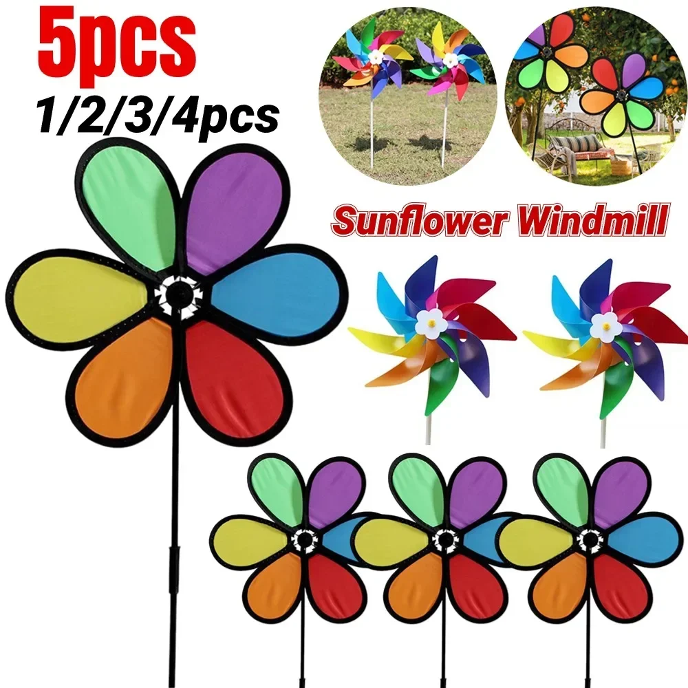 5/4/3/2/1PCS Windmill New Colorful Rainbow Dazy Flower Spinner Wind Windmill Garden Yard Outdoor Christmas Decor