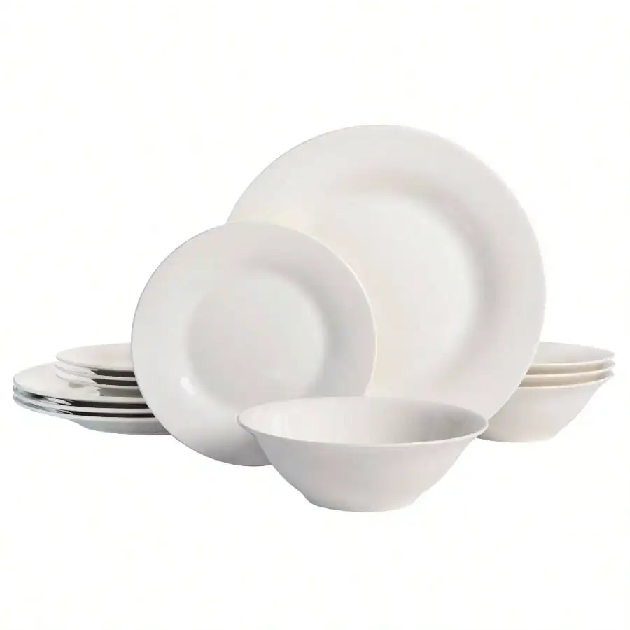 

Everyday Round White Stoneware Dinnerware Set, 12 - Piece