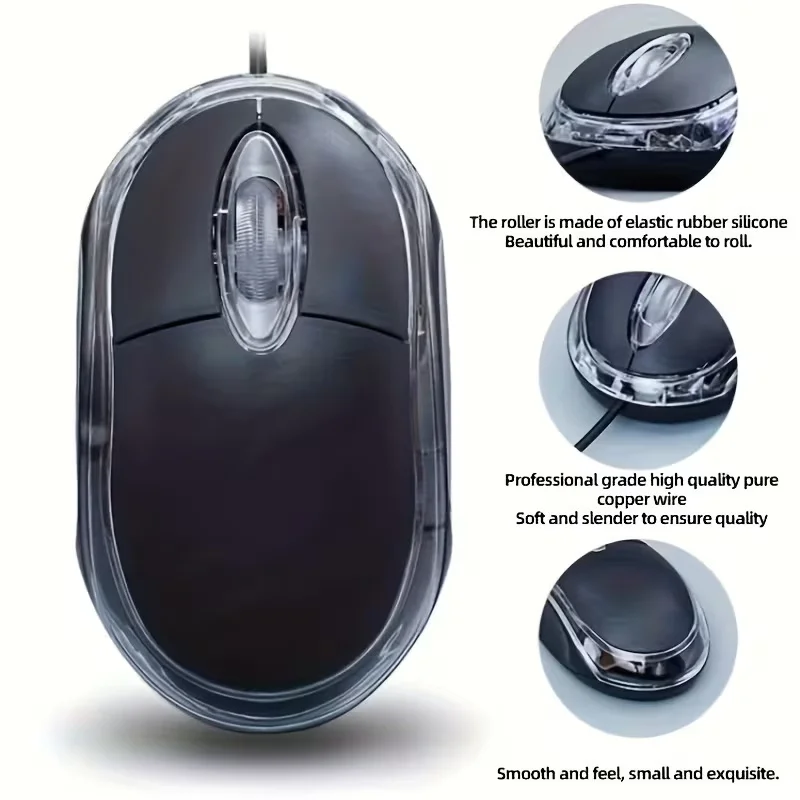 Universal wired mouse for both left and right hands ，BlackUSB Wired connection，Can be used with either hand，Suitable for desktop