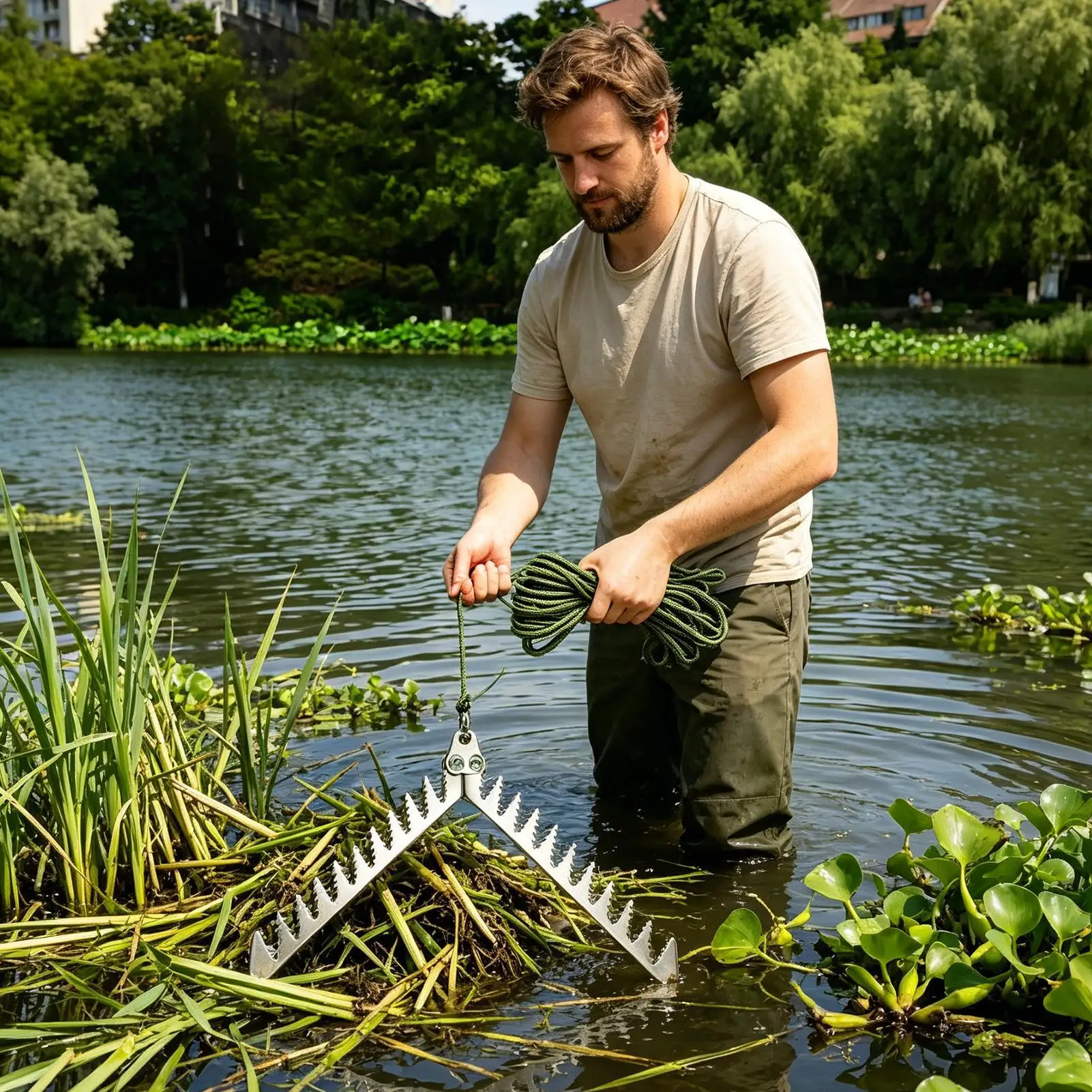 Grappling Hook Fishing Weeder Efficient Weeder Remover with 20 Meters Rope Aquatic Plants Cutter for Boats Canoes Fishing