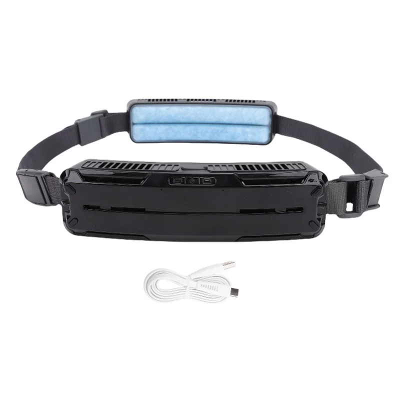 Ventilatore portatile indossabile ricaricabile tramite USB Cintura di raffreddamento da viaggio con vento forte per sport all'aria aperta e lavoro Nero/Bianco