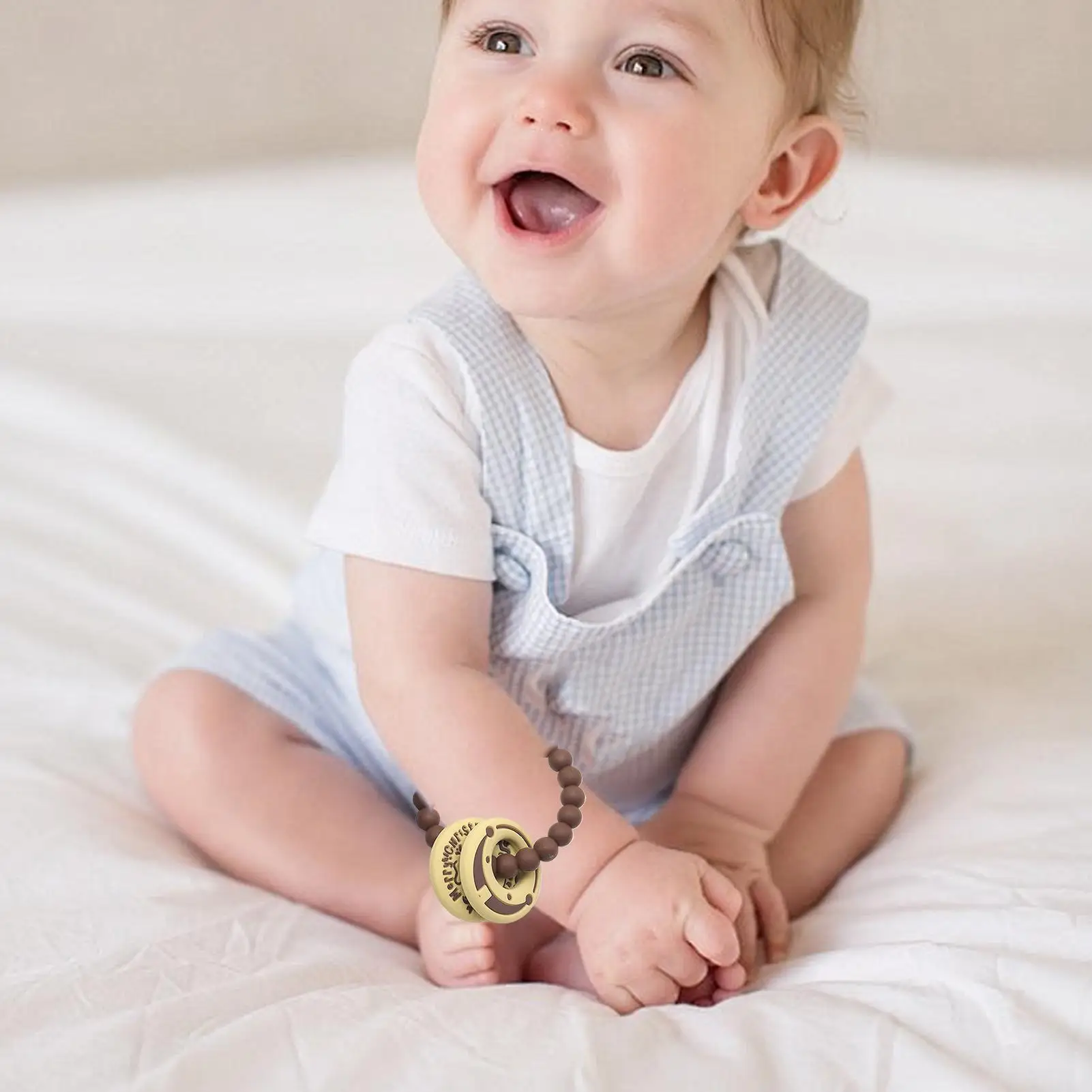 Baby Teether Food-Grade Silicone Chewer Chewing Ring With Rattle Beads For Kids Boys Toddler Home Bedroom Travel Indoor Outdoor