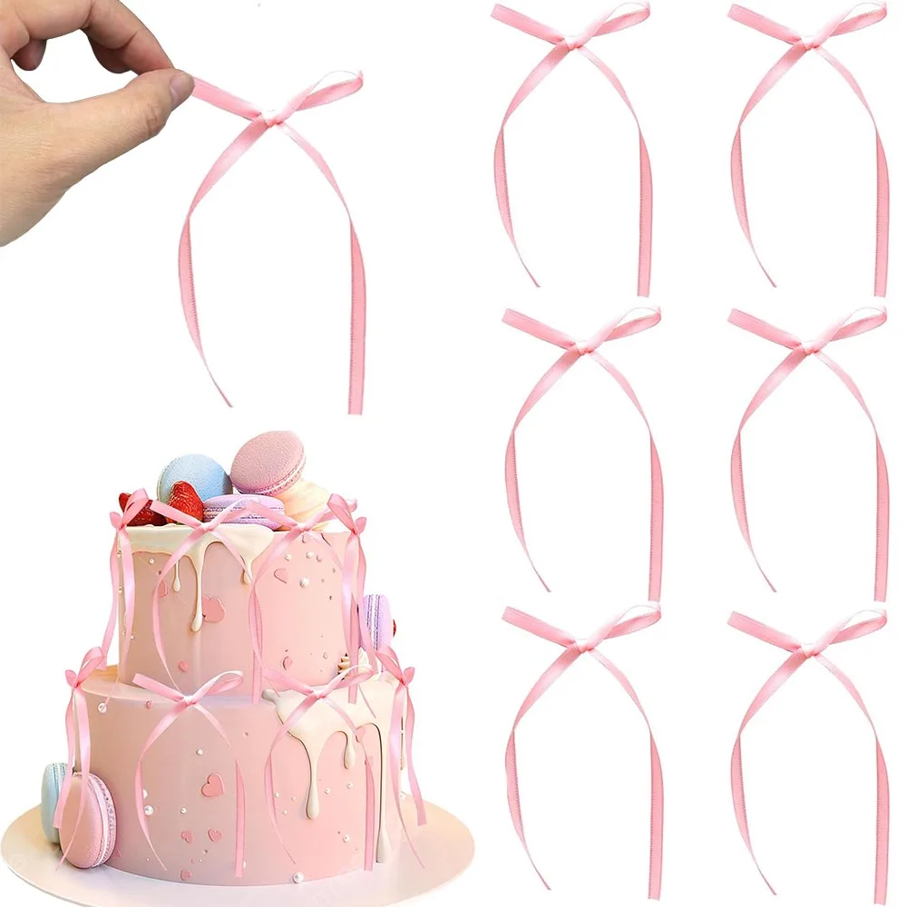 10 Uds. De adornos para magdalenas con lazo, cintas con lazo de cumpleaños, coqueta, decoraciones para pasteles con lazo rosa, suministros para fiesta de boda y novia para niñas