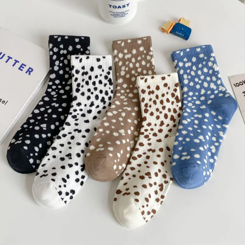 

5 Pair Fashion Leopard Print Women Socks Long Autumn Winter Street Popular Lady Socks Set High-Quality Sokken Femme Middle Tube