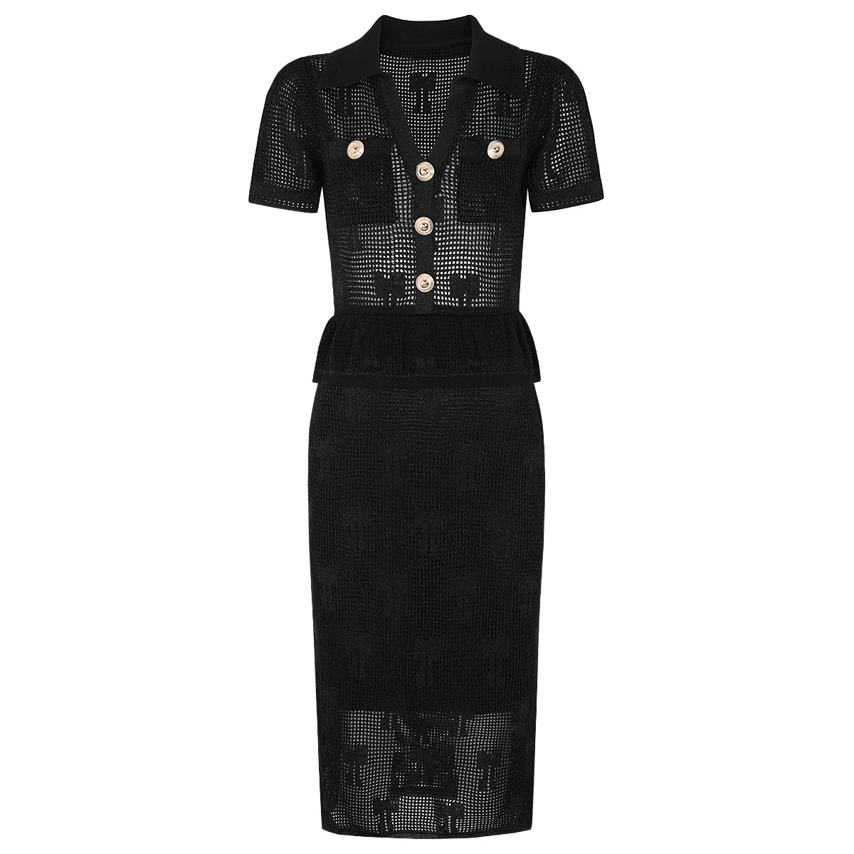 

Slim High-quality In-Stock European Spring/Summer New Arrivals - Stylish Knitted Lapel Slim-Fit Short-Sleeve Dress for Women