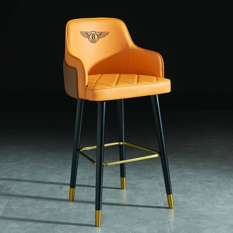 

Modern Nordic minimalist bar stool for home island counter; high stool with solid wood back for bar and pool hall use