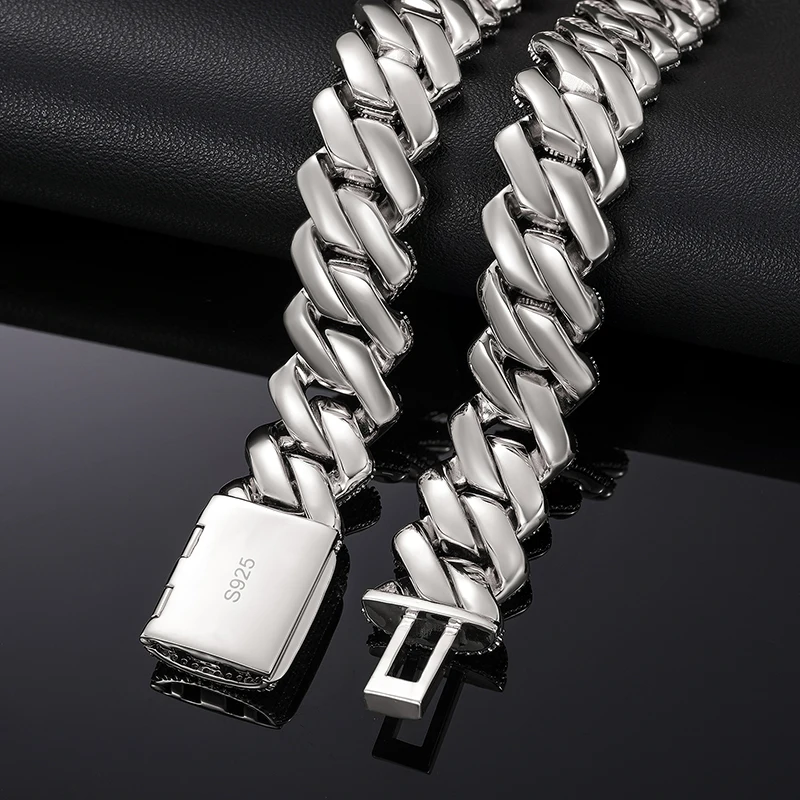 925 Sterling Silver 20mm 3 Row Cubic Zircon Men Cuban Chain Iced