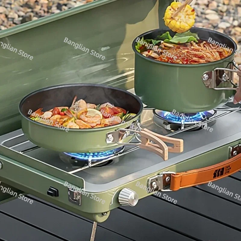 Portable Outdoor Gas Stove with Double Folded, Garden Barbecue, Travel, Camping, Kitchenware and Tools Cooker