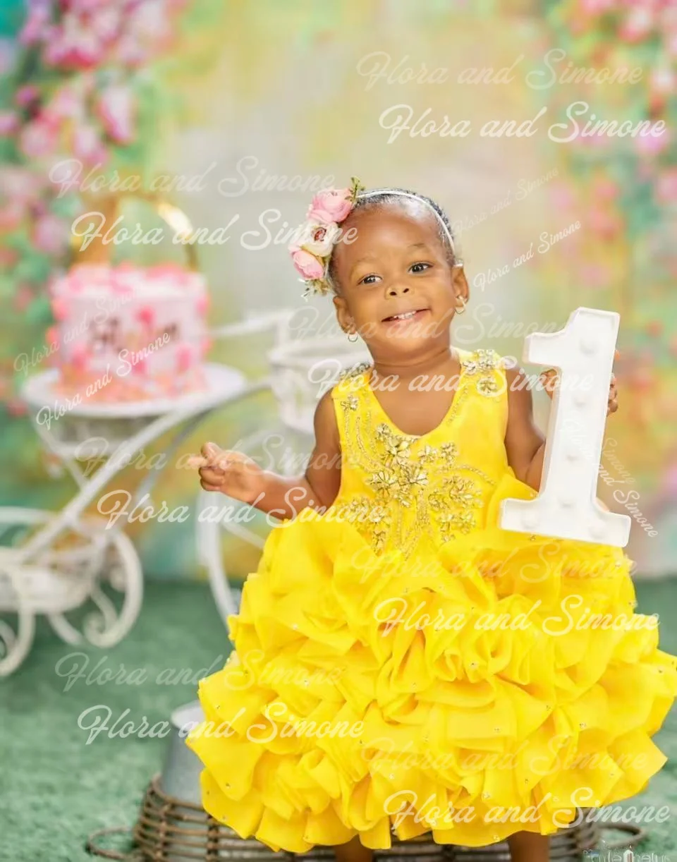 Robes à fleurs jaunes pour filles, pour mariage, mignon bébé superposé, Simple, robe de bal d'anniversaire pour enfants, spectacles de danse personnalisés