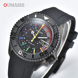 007 OUMASHI Men's Watch New Men's Luxury Automatic NH36 Watch Movement Stainless Steel Waterproof Watch Black Case Rainbow Dial