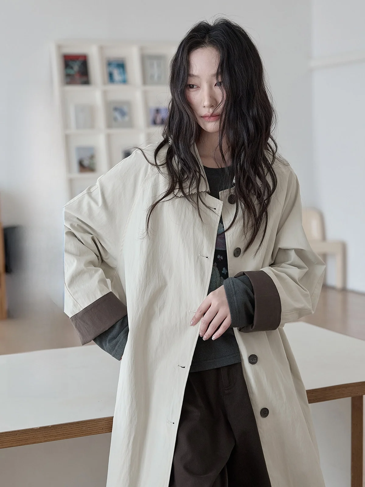 

Ele Long Women's Coat Spring 2026 Commute Sle Korean Version Embroidered Detailed Special Interest Quali Outerwear