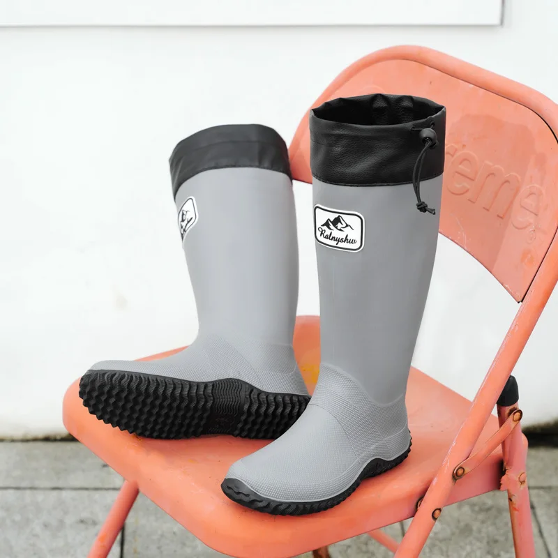 1 Pair of Women's Soft Foldable High-Top Non-Slip Rain Boots Pvc Drawstring Water Shoes Outdoor Commuting Water Boots view 6