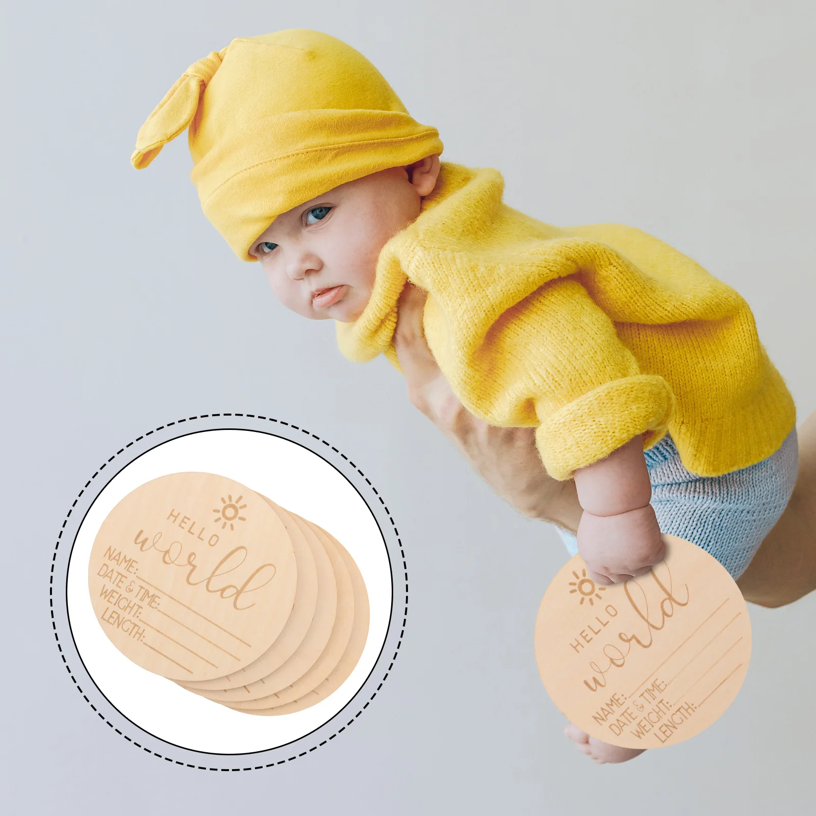 

5 Pcs Milestone Wood Chips Emblems Baby Announcement Round Sign Birth Name for Newborn Wooden Infant